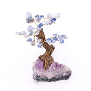 Sodalite Gemstone Tree of Life on Natural Amethyst Cluster Druze Base Blue White